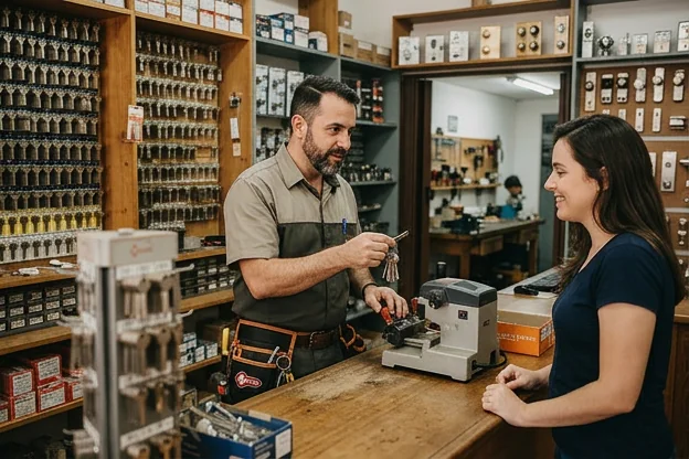 Chaveiro atendendo um cliente de forma profissional em Franca.
